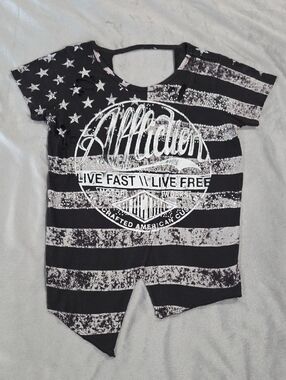 Affliction Black & White Distressed Flag Graphic Tee